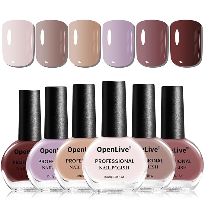 10ml Nude Pink Nail Polish Set 6 Colors Brown Red Purple All Seasons Neutral Color Quick Dry Nail Polish Set for Women Salon DIY Nail Art-GlimoraGlow