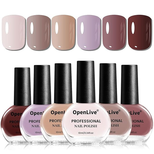 10ml Nude Pink Nail Polish Set 6 Colors Brown Red Purple All Seasons Neutral Color Quick Dry Nail Polish Set for Women Salon DIY Nail Art-GlimoraGlow