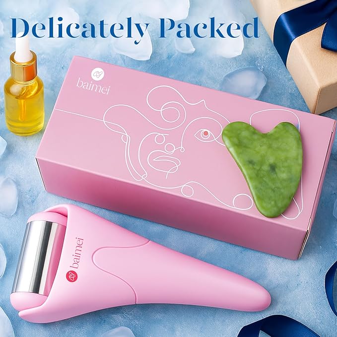 BAIMEI Stainless Steel Ice Roller for Face & Gua Sha Facial Tools, Soothes Puffiness, Relieves Pain, Self - Care Gift for Women-GlimoraGlow