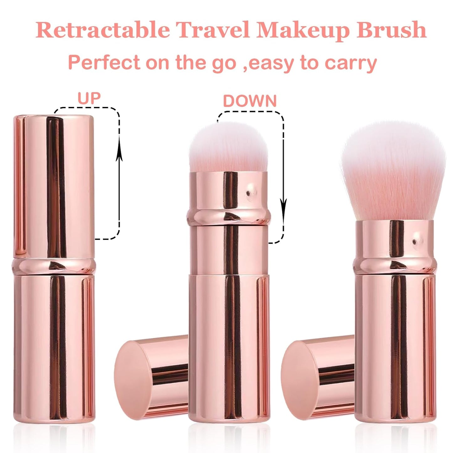 Retractable Makeup Brush 2 Pack, Travel Kabuki Powder Makeup Brush, Foundation Face Blush Brushes for Blending Liquid, Blush, Bronzer, Buffing, Sunscreen,Flawless Cosmetics-GlimoraGlow