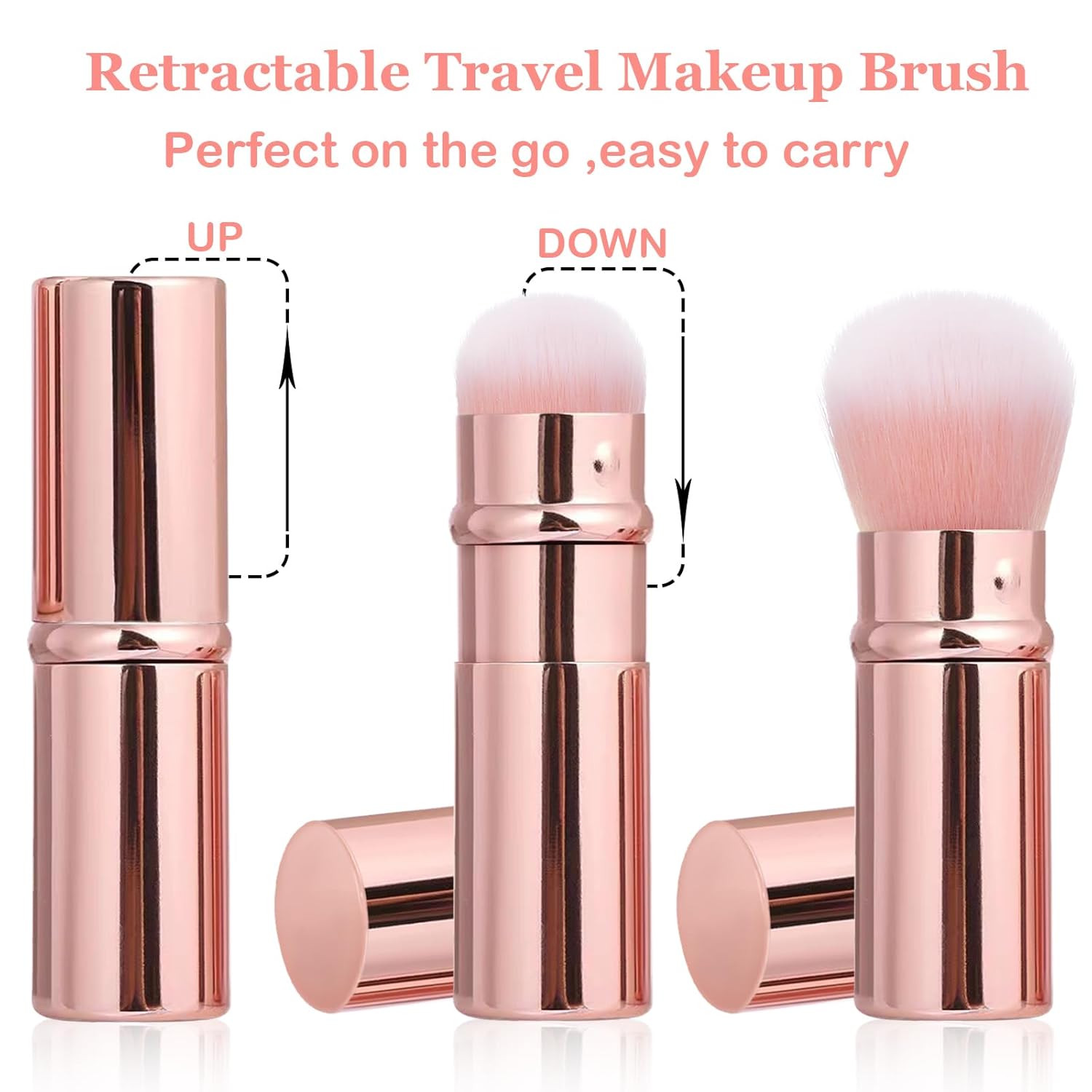 Retractable Makeup Brush 2 Pack, Travel Kabuki Powder Makeup Brush, Foundation Face Blush Brushes for Blending Liquid, Blush, Bronzer, Buffing, Sunscreen,Flawless Cosmetics-GlimoraGlow