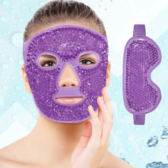 Ice Face Mask Reusable and Cold Gel Eye Mask for Puffiness/Dark Circles/Eye Bags/Dry Eyes/Headaches/Migraines/Stress Relief, Ice Pack for Eyes & Face (Purple)-GlimoraGlow