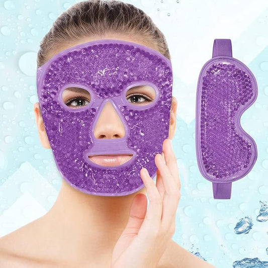 Ice Face Mask Reusable and Cold Gel Eye Mask for Puffiness/Dark Circles/Eye Bags/Dry Eyes/Headaches/Migraines/Stress Relief, Ice Pack for Eyes & Face (Purple)-GlimoraGlow