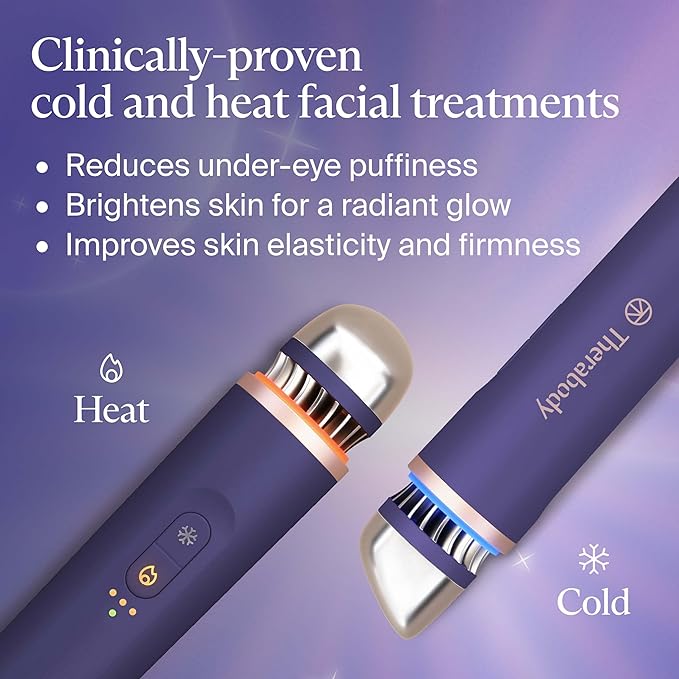 Therabody TheraFace Depuffing Wand – Cold and Heat Skincare Treatment to Depuff and Glow; Beauty Wand, Face Roller and Eye Massager for Eye Puffiness, Dark Circles and Skin Radiance (Indigo)-GlimoraGlow