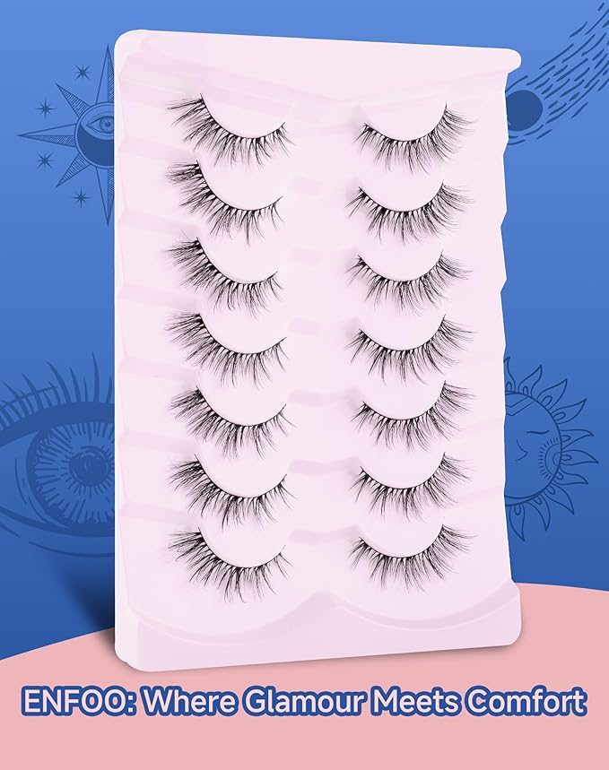 Cat eye Lashes Natural Wispy Lashes Everyday Natural Look Flared Eyelashes False Eye Lashes Soft Fluffy Lashes False Eyelashes 7 Pairs D93-GlimoraGlow