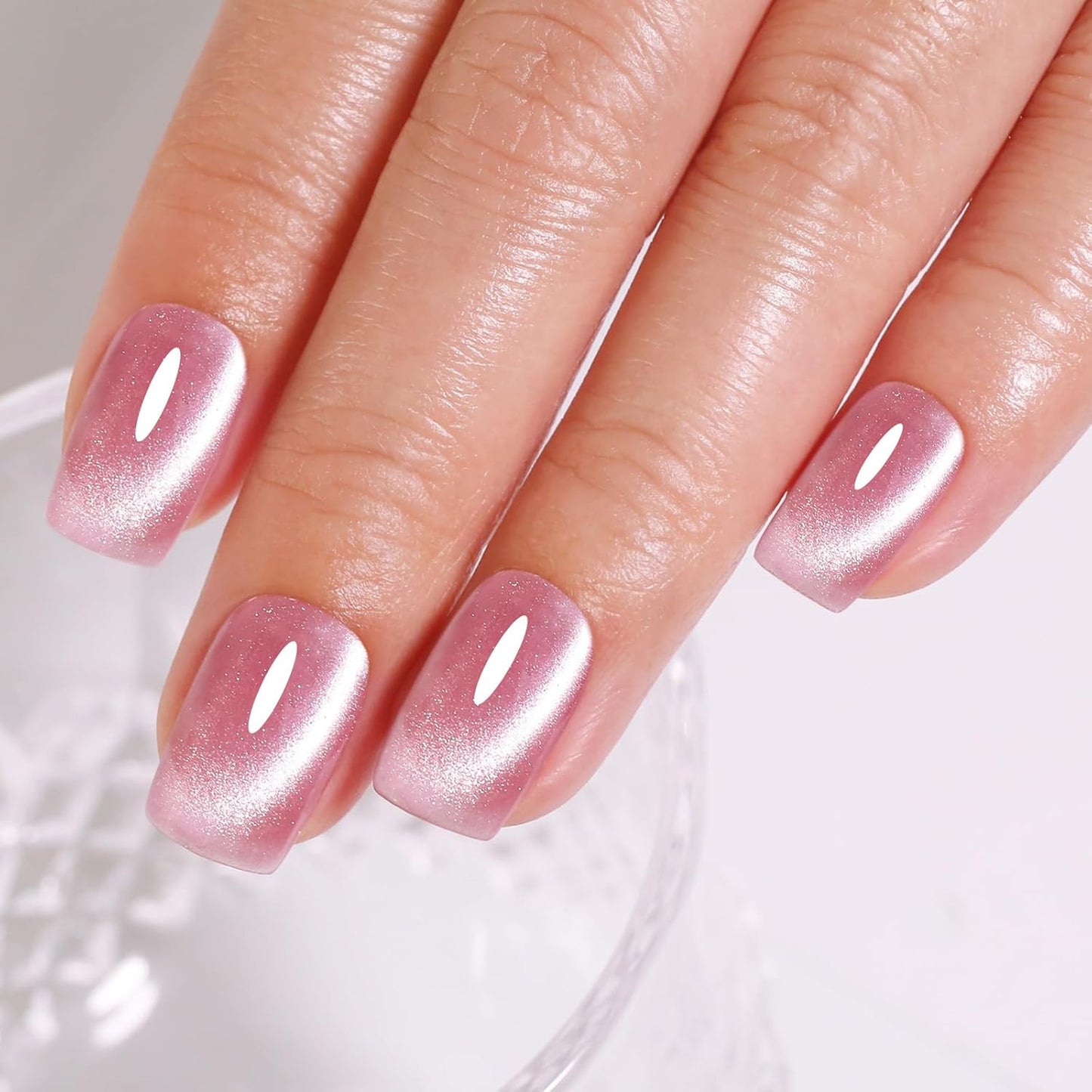 Imtiti Cat Eye Gel Nail Polish, Light Pink Holographic Magnetic Crystal Nail Gel Polish With Magnet Glittery Galaxy Spring Summer Kit Soak Off UV Led 10ML-GlimoraGlow