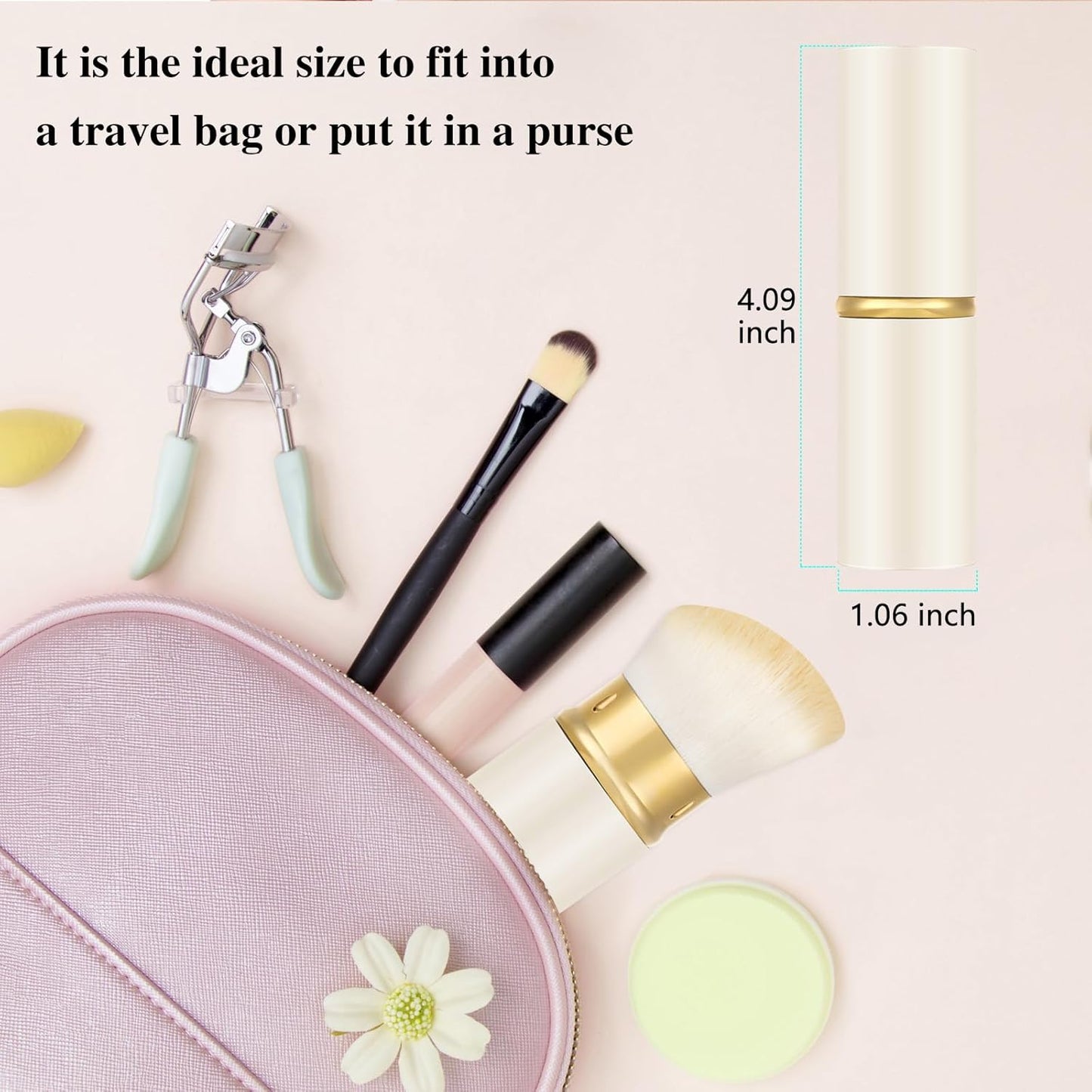 Falliny Retractable Kabuki Makeup Brush, Travel Powder Blush Brush Foundation Makeup Brush with Cover for Blush, Sunscreen,Bronzer, Buffing, Concealer,Highlighter, Powder Cosmetics-GlimoraGlow