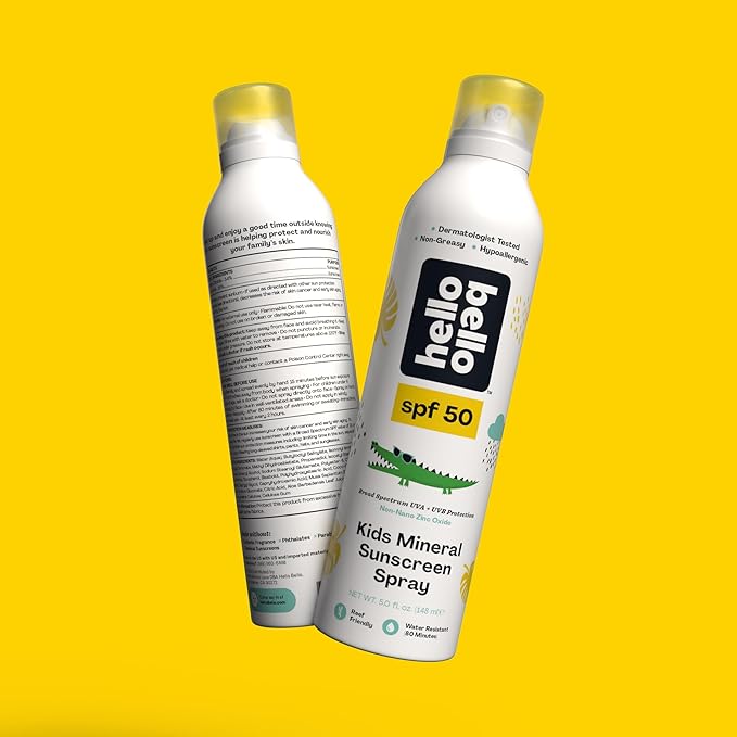 Hello Bello SPF 50 Mineral Sunscreen Spray - Hypoallergenic Broad Spectrum UVA + UVB Protection - Reef Friendly & Water Resistant - 5 oz (Pack of 2)-GlimoraGlow