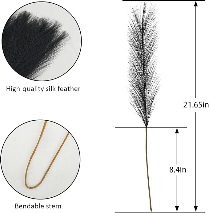50pcs Faux Pampas Grass, 21.6" Short Artificial Pompous Grass Floral Fake Pompas Grass Branches Vase Filler Flower Arrangement for Home Wedding Boho Decor, Black