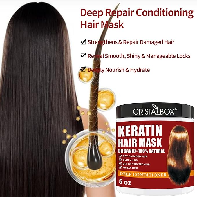 2 Pack Collagen Hair Mask & Keratin Hair Mask,Keratin Hair Treatment,Hydrating Argan Oil Hair Repair Treatment Deep Conditioner Hair Mask for Dry Hair,Collagen with Biotin Hair Treatment Mask-GlimoraGlow