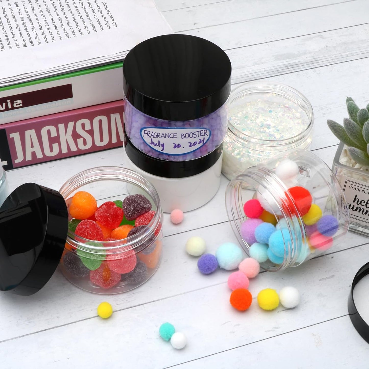 16 Pack 4oz Plastic Containers with Lids, Jars with Lids, Great for storing,lip balms, creams, ointments, cosmetics, samples-GlimoraGlow