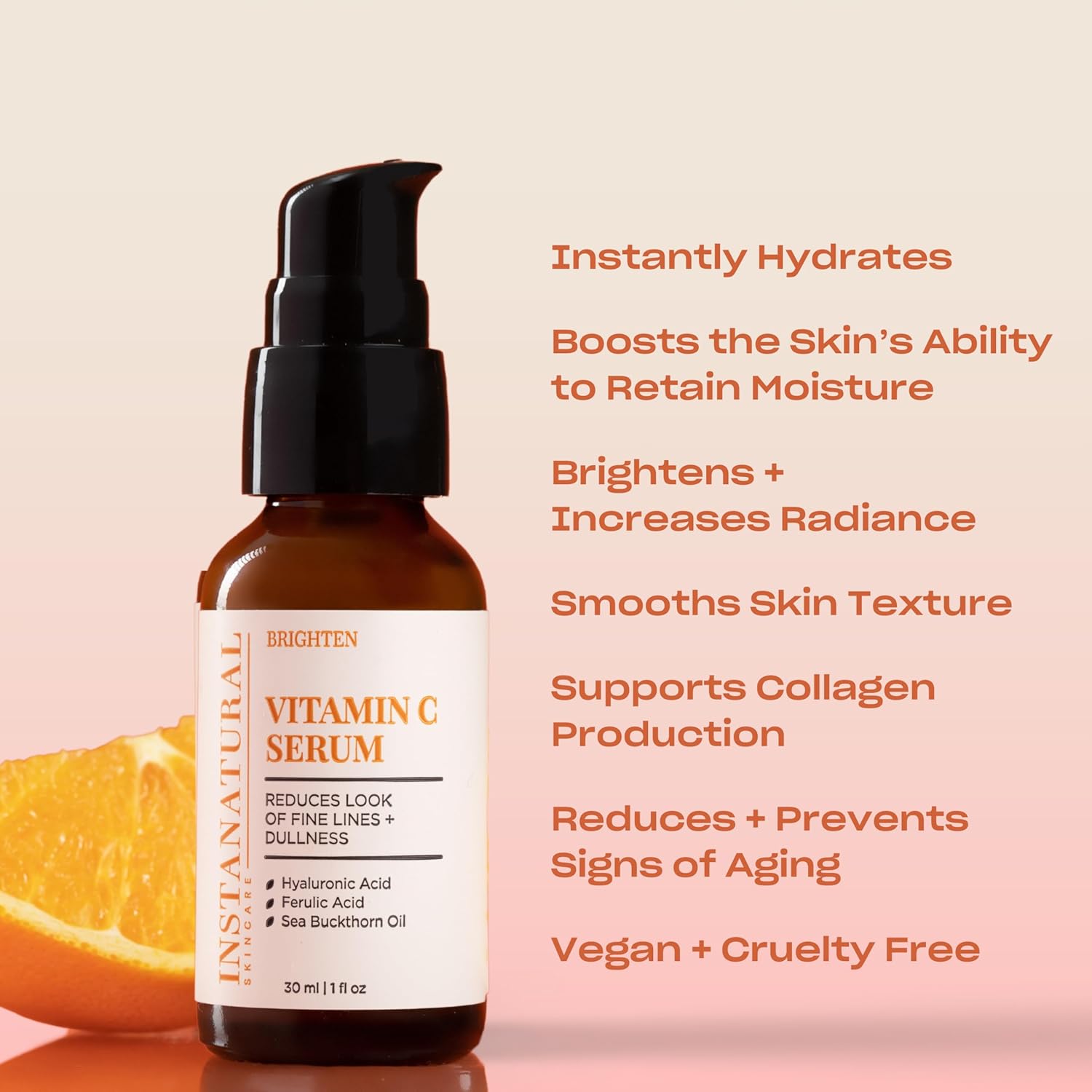InstaNatural Vitamin C Face Serum with Hyaluronic Acid & Ferulic Acid | Brightening & Hydrating Formula for Radiant, Smooth-Looking Skin – 1 FL Oz - 3 Pack-GlimoraGlow