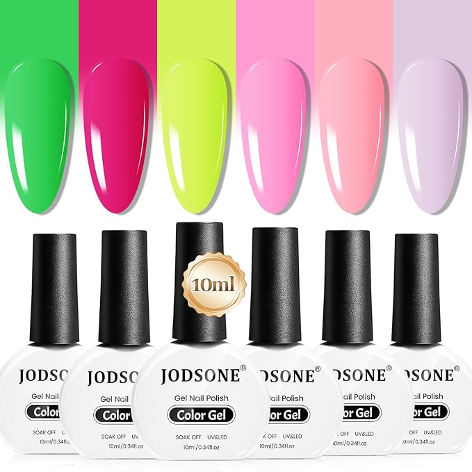 JODSONE 10ml Green Gel Nail Polish Set 6Colors Long Lasting Neutral Green Pale Lacquer Glossy Art for Nail and Salon Need U V Lamp-GlimoraGlow