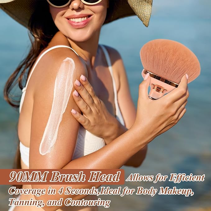 Blend & Blur Extra Large Body Makeup Brush for Self Tanner,GloréBrochas Leg Makeup & Bronzer Self Tan Applicator, 90MM Wide Round Head Kabuki Brush For Application (Rose-Gold)-GlimoraGlow