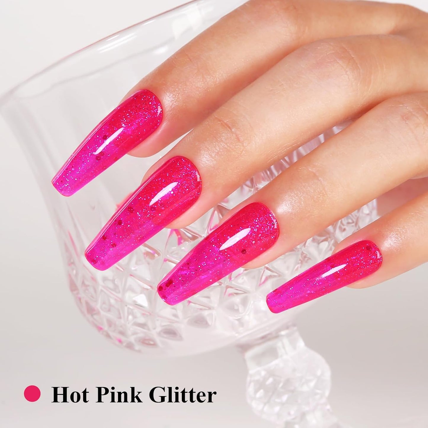 Imtiti Glitter Gel Nail Polish, Hot Pink Iridescent Glitter Gel Polish Diamond Shimmer Sparkle Soak Off UV LED Nail Gel Polish Autumn Winter Gel Polish Manicure Gel Nail Kit 10ML-GlimoraGlow