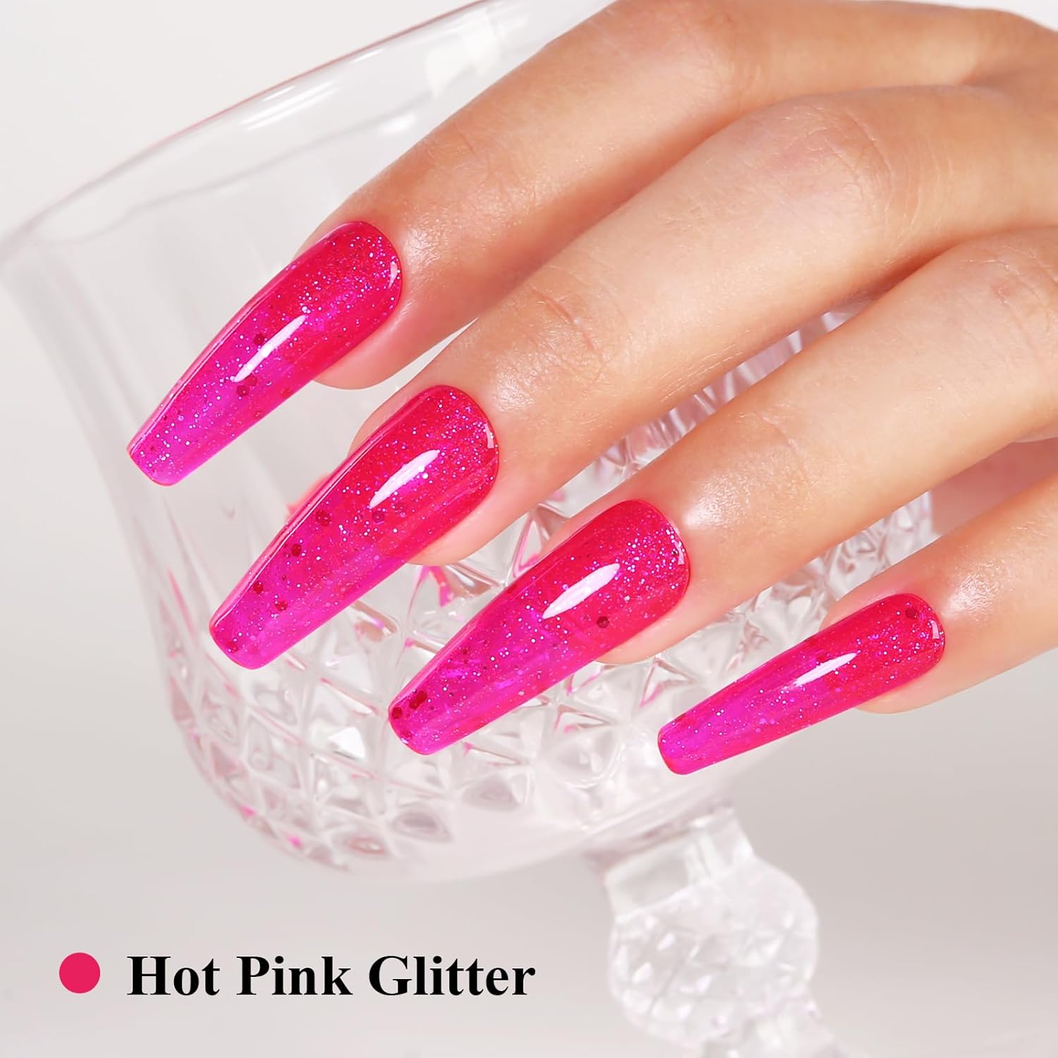 Imtiti Glitter Gel Nail Polish, Hot Pink Iridescent Glitter Gel Polish Diamond Shimmer Sparkle Soak Off UV LED Nail Gel Polish Autumn Winter Gel Polish Manicure Gel Nail Kit 10ML-GlimoraGlow