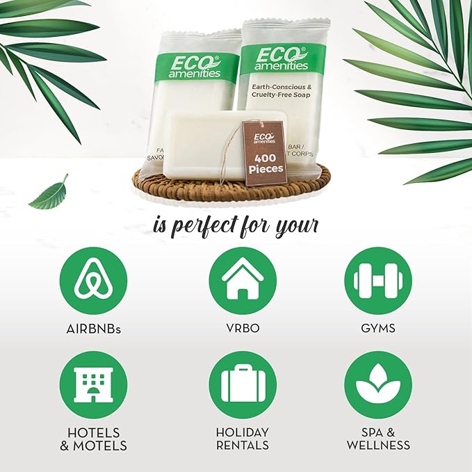 ECO amenities Travel Size Bar Soap - 400 PACK, 0.5 oz Mini Soap Bars, Hotel Soap Bars, Travel Size Toiletries - Individually Wrapped Bulk Soap Bar, Small Hotel Soaps for BNBs, VRBO, Inns and Hotels-GlimoraGlow
