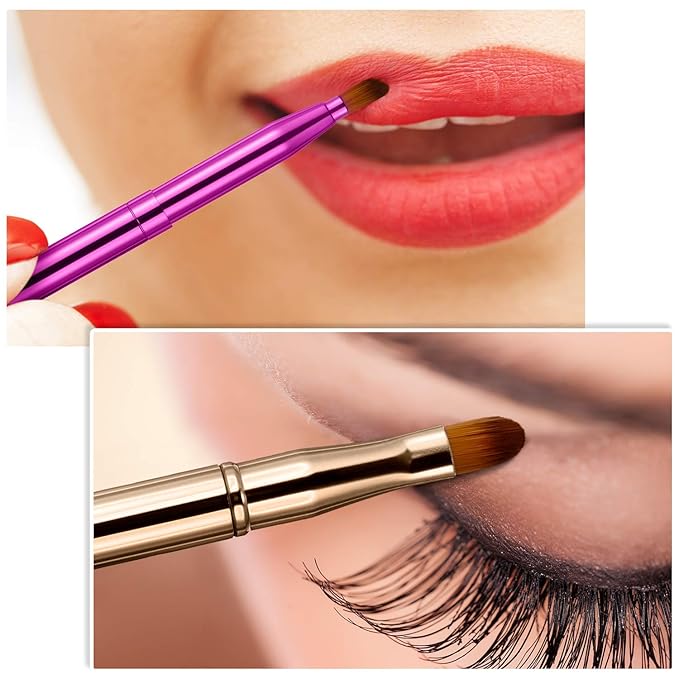Retractable Dual End Lip Brush Concealer Brush with Cap, Lipstick Eyeshadow Foundation Makeup Brushes Gold, Black, Purple-GlimoraGlow