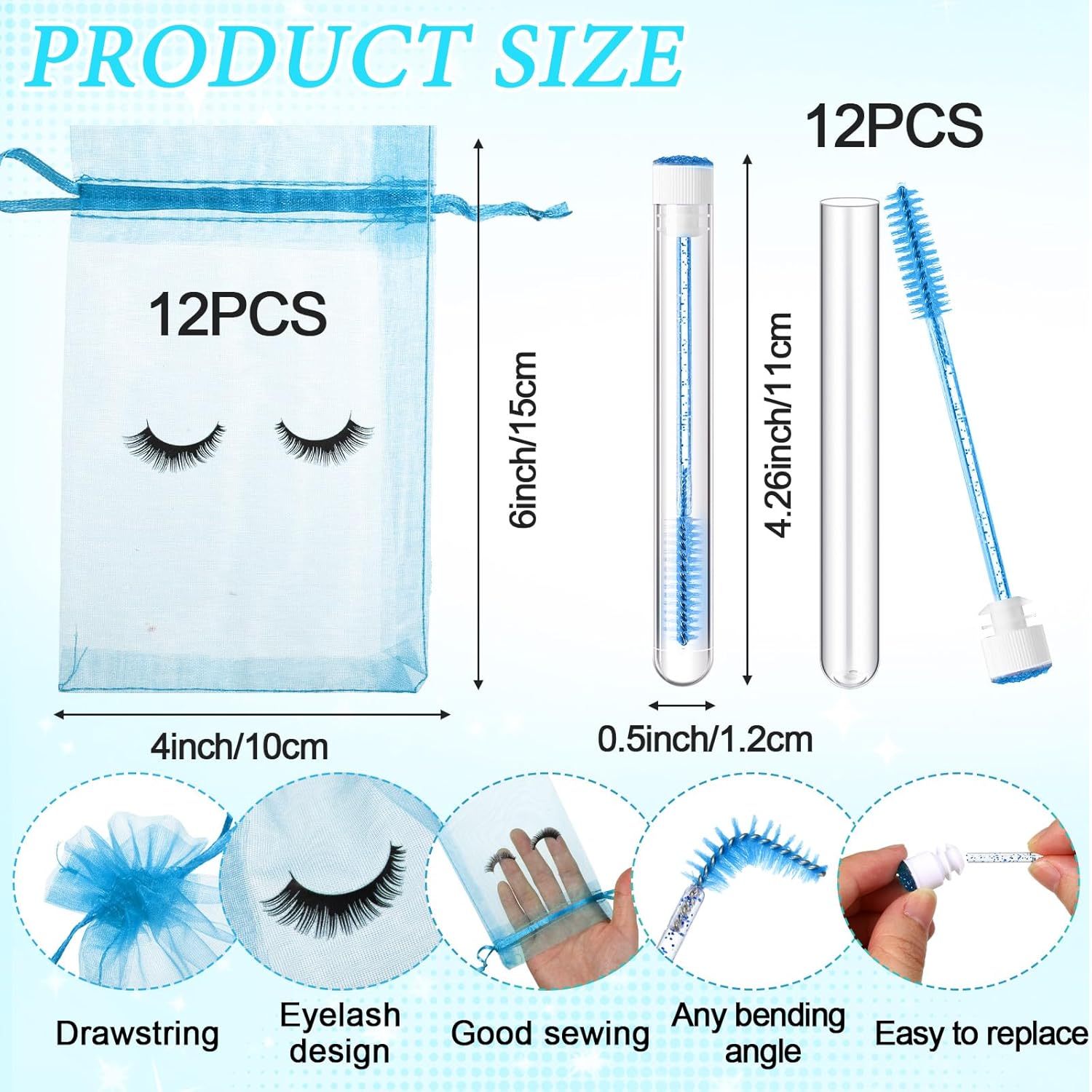 Zhehao 80 Pcs Lash Shampoo Bottle Brushes Kit 20 Foam Pump Dispensers 20 Lash Shampoo Brushes 20 Eyelash Aftercare Bag 20 Cleaning Pipes, Eyelash Extension Supplies(Blue)-GlimoraGlow