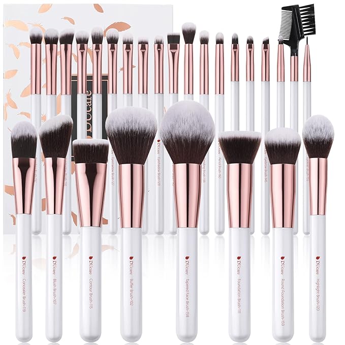 DUcare Makeup Brushes Set Professional 27Pcs Makeup Brushes Premium Synthetic Kabuki Foundation Blending Face Powder Blush Concealers Eye Shadows Make Up Brushes Kit White-GlimoraGlow