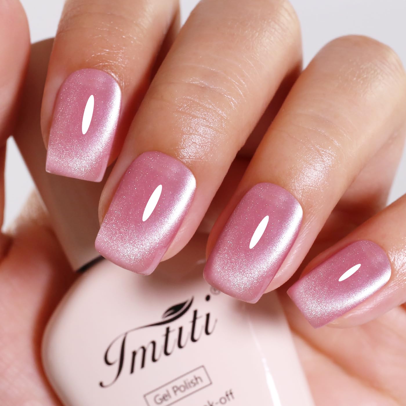 Imtiti Cat Eye Gel Nail Polish, Light Pink Holographic Magnetic Crystal Nail Gel Polish With Magnet Glittery Galaxy Spring Summer Kit Soak Off UV Led 10ML-GlimoraGlow