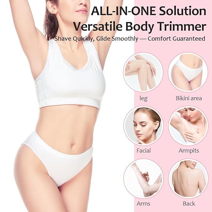 2025 Upgraded Bikini Trimmer for Women - 2 in 1 Dermave Bikini Shaver with LED Display, Dual Head Cordless Electric Shaver, IPX7 Waterproof Wet/Dry Body Hair Trimmer for Face, Body & Intimate Areas-GlimoraGlow