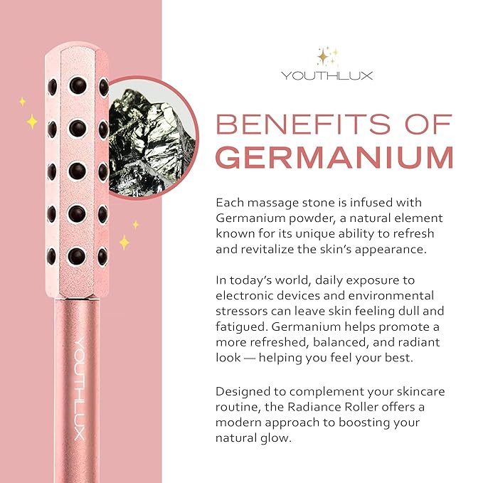 Radiance Roller - Germanium Stone Uplifting Face Beauty Massage Tool/Roller/Wand for Skin Tightening, De-Puffing, Sculpt/Lift, Anti-Aging | Uplift Face Roller, Facial Roller (Rose Gold)-GlimoraGlow