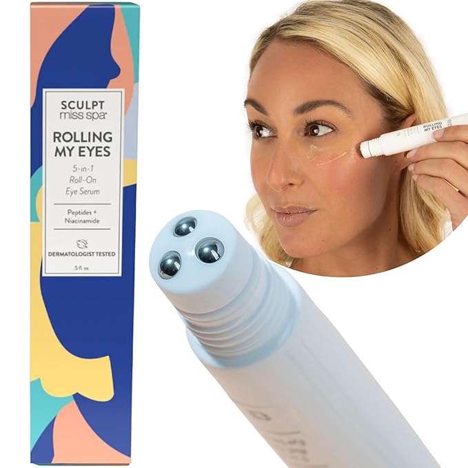 Miss Spa Eye Serum 5-in-1 Roll On Under Eye Cream, Helps De-puff and Brighten Under and Around Eyes, Anti-Aging Under Eye Roller Helps with Fine Lines and Dark Circles, Vitamin B3, Eye Bag Remover-GlimoraGlow