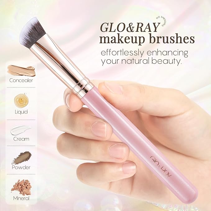 GLO&RAY Angled Concealer Brush with Cap – Flat Top Synthetic Makeup Brush for Under Eye, Spot Coverage, Travel Size Concealer Blending Tool for Liquid & Cream Application (Pink)-GlimoraGlow