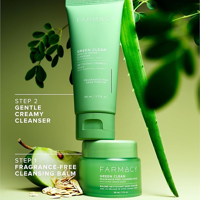 Farmacy Gentle Double Cleanse Skincare Gift Set - Fragrance-Free Gentle Creamy Face Cleanser & Makeup Remover Cleansing Balm - Melts Away Makeup & Helps Promote Healthy Skin (2 Count)-GlimoraGlow