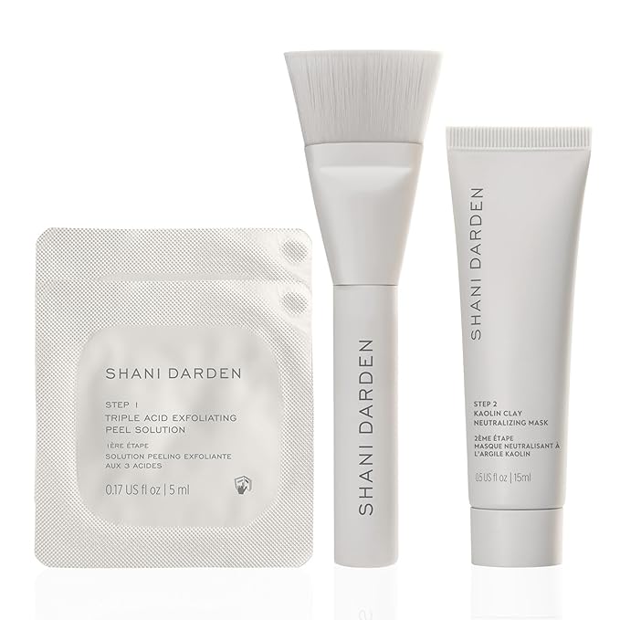 SHANI DARDEN SKIN CARE Triple Acid Peel, 2-Step Exfoliating Face Peel with Mandelic, Lactic & Glycolic Acids, Kaolin Clay Neutralizing Mask & Brush, Helps Improve Dark Spots & Skin Texture, 0.5 fl oz-GlimoraGlow