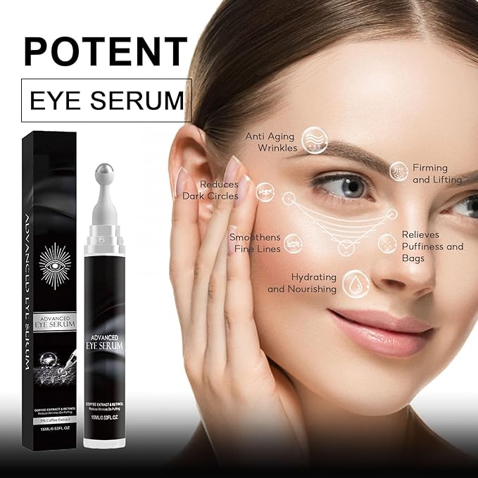Eye Cream for Puffiness and Bags Under Eyes, Under Eye Cream for Dark Circles, Eye Roller for Puffy Eyes, Caffeine Eye Serum with 360°Massage Ball Reduce Wrinkles and Fine Lines-GlimoraGlow