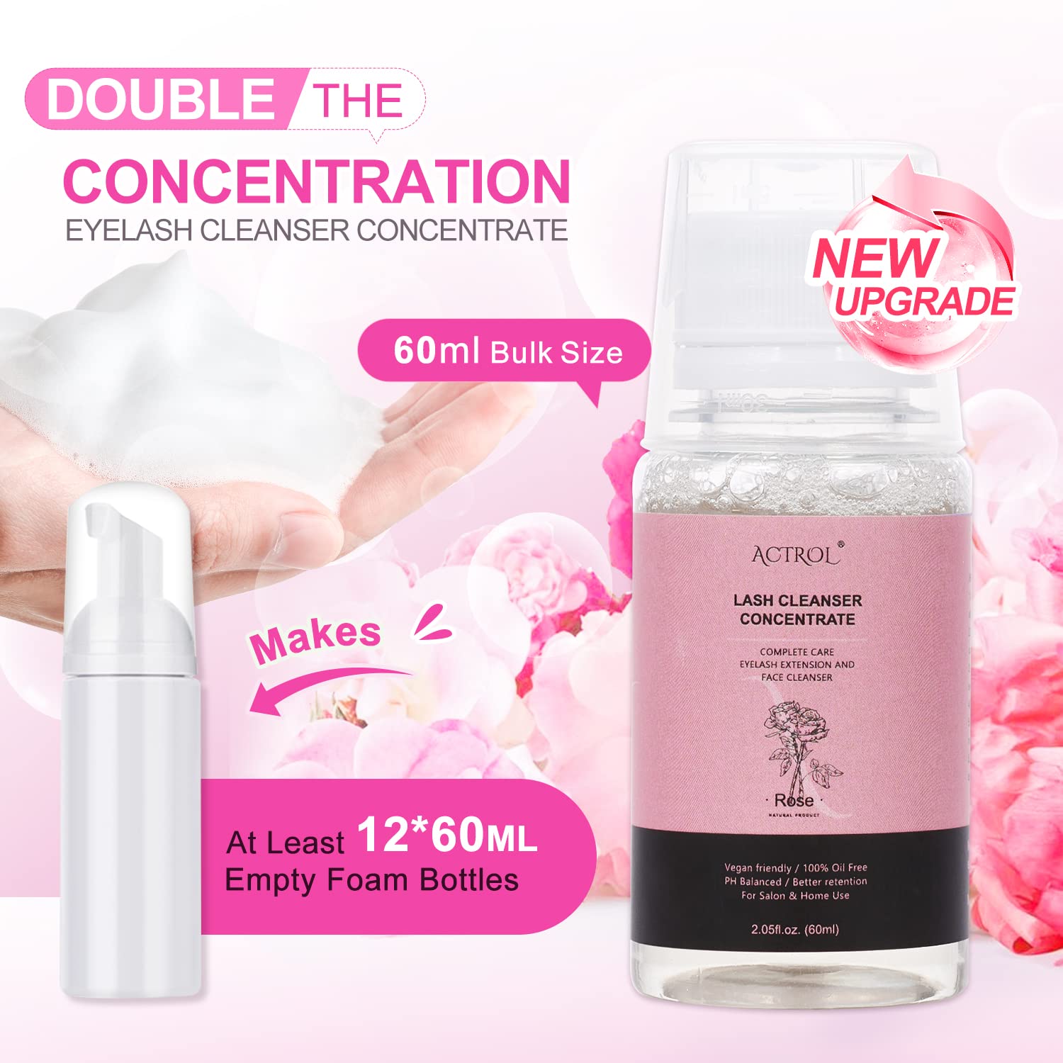 Eyelash Cleanser Concentrate 60ml Rose Professional Lash Shampoo Foaming Cleanser DIY Wash for Extensions Lashes with Salon Home Care-Makes 12Bottles-GlimoraGlow