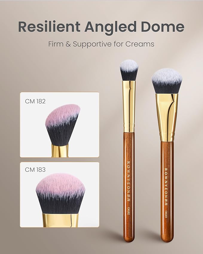 Desert Oak Series Angled Dome Cream Blush Brush - Medium Nylon Bristles for Flawless Cream/Liquid Blush Application, Seamless Stippling & Blending, Bubinga Handle & Brass Ferrule (CM 183)-GlimoraGlow