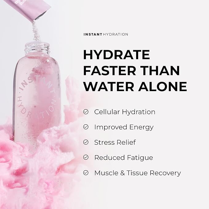 Instant Hydration Electrolytes Powder Packets - Cotton Candy Drink Mix - Zero Sugar - Keto, Vegan, Gluten-Free, Non-GMO - Boost Recovery, Brain Health, Muscle & Tissue Support- 30 Sticks-GlimoraGlow
