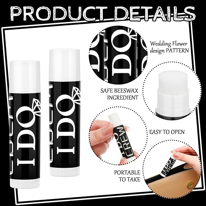 24 Pcs Bachelorette Lip Balm I Do Crew Wedding Party Gifts Bachelorette Lip Balm Gift Wedding Favors for Bachelorette Wedding Party Guest Supplies (Black with White)-GlimoraGlow