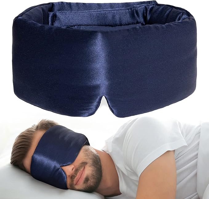 100% Natural Silk Eye Mask for Women Men, Soft Pressureless Cooling Blackout Eye Covers for Sleeping, Large Size Sleep Mask fits All Heads Adjustable, 1PC, Navy Blue-GlimoraGlow