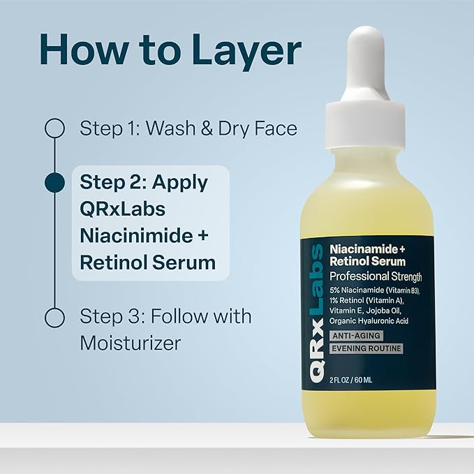 QRxLabs Niacinamide & Retinol Serum - 2 fl Oz - Niacinamide, Retinol & Arbutin - Anti-Aging Pore & Wrinkle Reducer - Fades Blemishes & Tightens Skin-GlimoraGlow