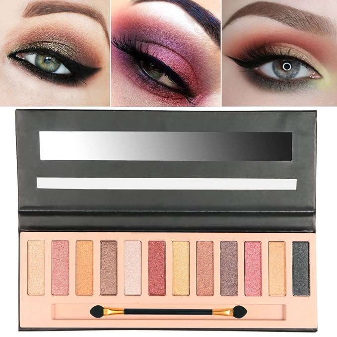 2 Pcs 12 Colors Eye Shadow Palette,Nude Matte Smokey Shimmer Glitter Eyeshadow Palette,Blendable Rich Colors,Waterproof Beauty Makeup Palette Kit with Double-Ended Makeup Brush(A+B)-GlimoraGlow