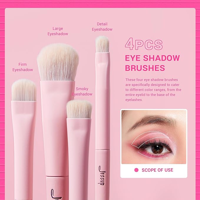 Jessup Eyeshadow Brush Set 10Pcs Pink Eye Makeup Brushes Concealer Brush Premium Synthetic Eye shadow Eyeliner Smudge Crease Blending Brush for Makeup, T496-GlimoraGlow
