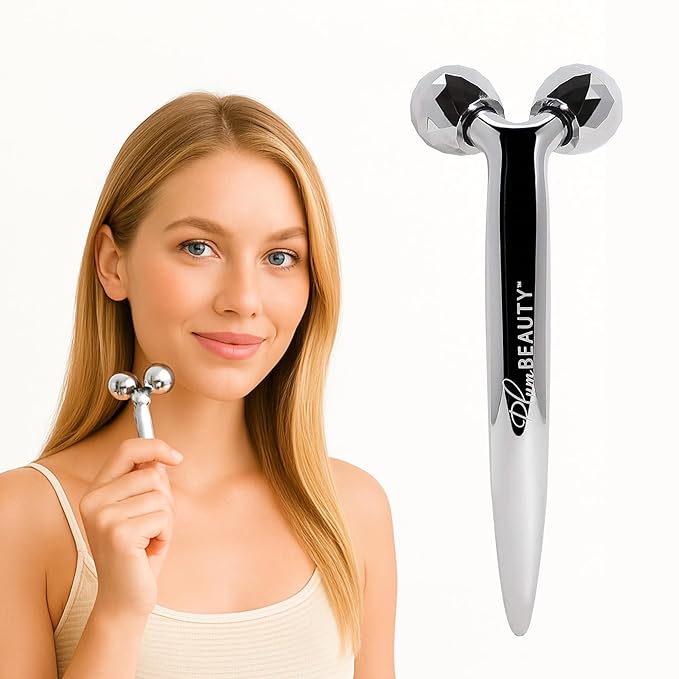 Contouring Dual Ended Silver Face Roller for Wrinkles and Lifting, - Face Rollers for Women, Men - Facial Roller supports lymphatic drainage, Skin Care Beauty Massager Facial Tool for Self Care-GlimoraGlow