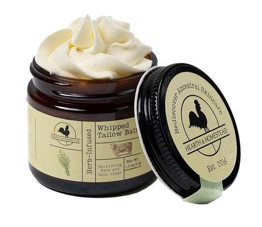 Handmade Whipped Tallow Balm (Unscented/Herb-Infused) - Organic Body Butter with Infused Olive Oil, for Eczema, Rosacea, Baby - 1.3 oz-GlimoraGlow