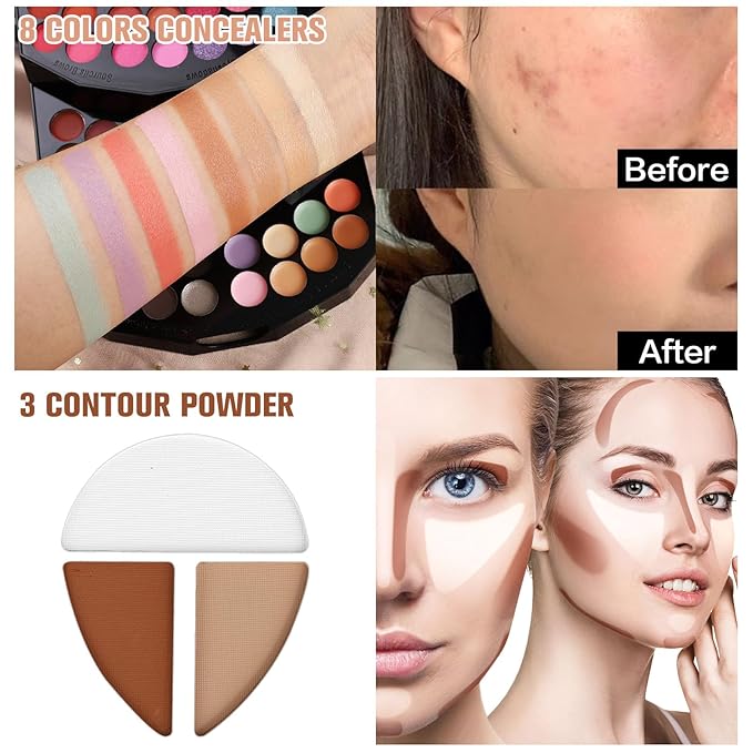 109 Colors Makeup Kit for Women Girl Full Kit Gift Set with Mirror All in One Make up Palette Included Eyeshadow Glitter Lipstick Concealer Eyeliner Eyebrow Highlighter Contour Blusher Compact PowderY-GlimoraGlow