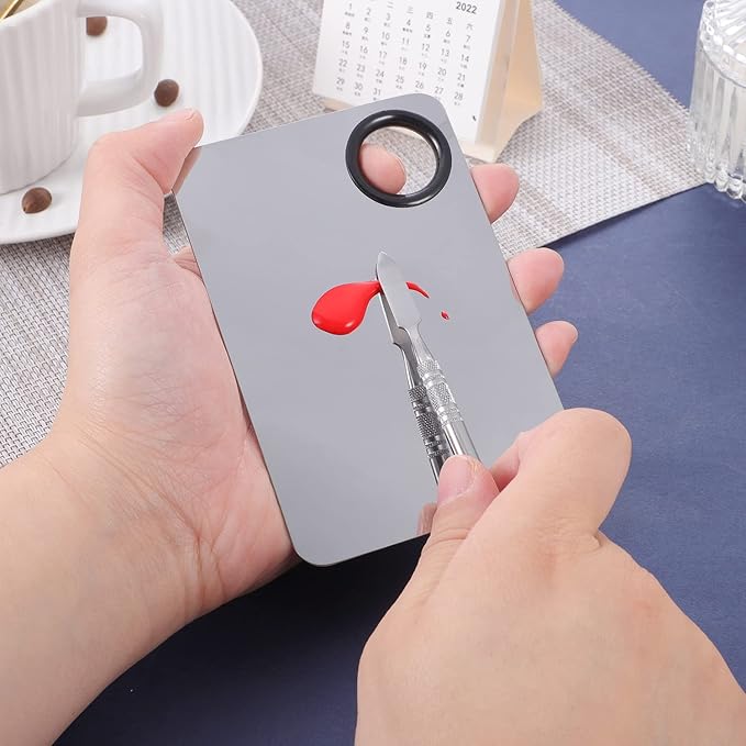 2 in 1 Set Makeup Mixing Palette, Stainless Steel Foundation Palette with Spatula for Mixing Foundation Eye Shadow Eyelash Nail Art-GlimoraGlow