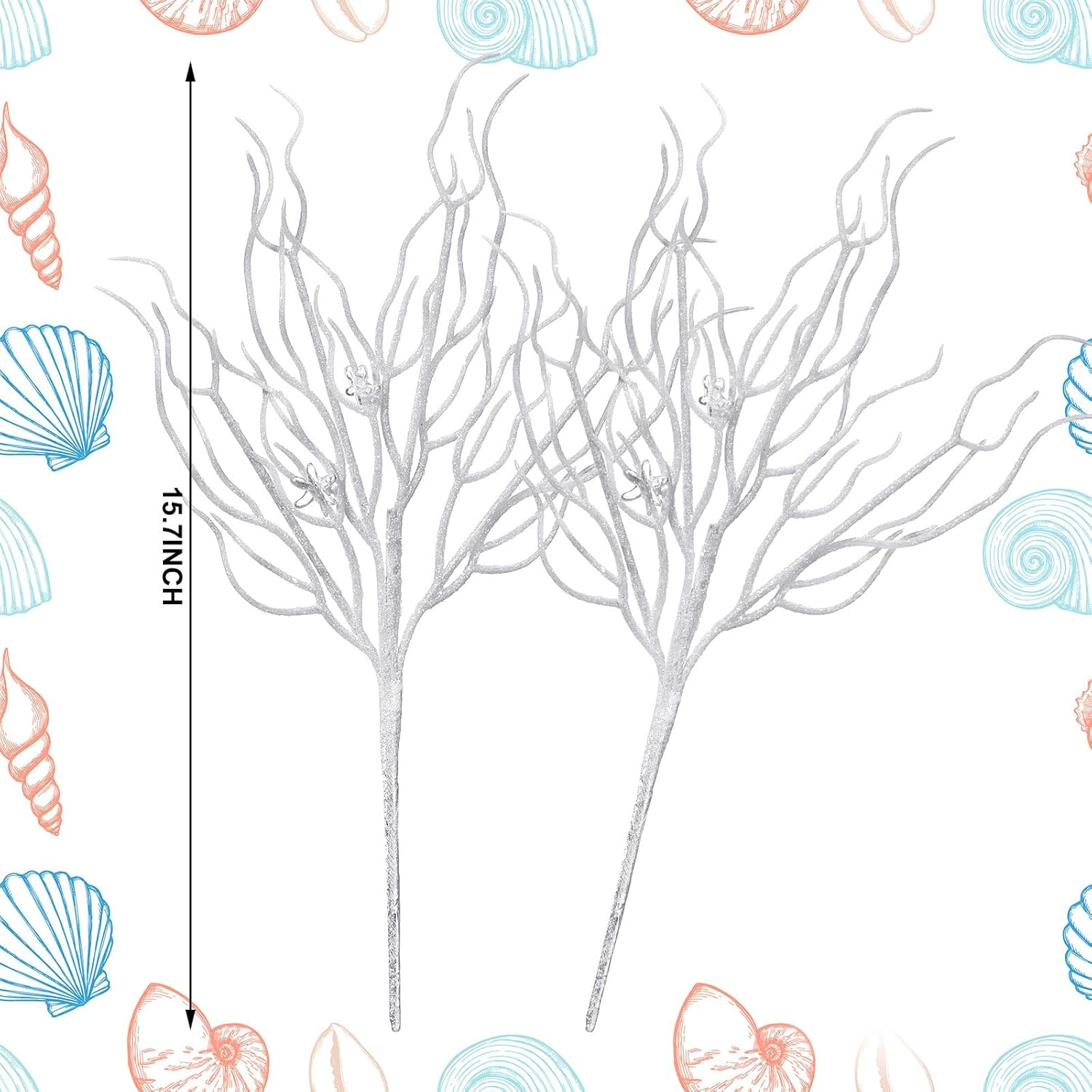 8 Pcs White Coastal Ornaments for Christmas Tree 15.7inch Glitter Coral Beach Ocean Spray Pick Branch Christmas Tree Topper Decorations Filler Twigs for Xmas Vase Wreaths Gift