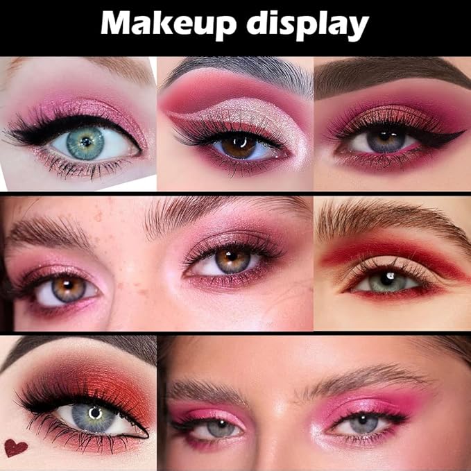 16 Girds Colorful Matte Shimmer Eyeshadow Palette for Eye Makeup,High Pigmented Eye Shadow Primers Powder Palet de sombras de ojos-Pink Red#-GlimoraGlow