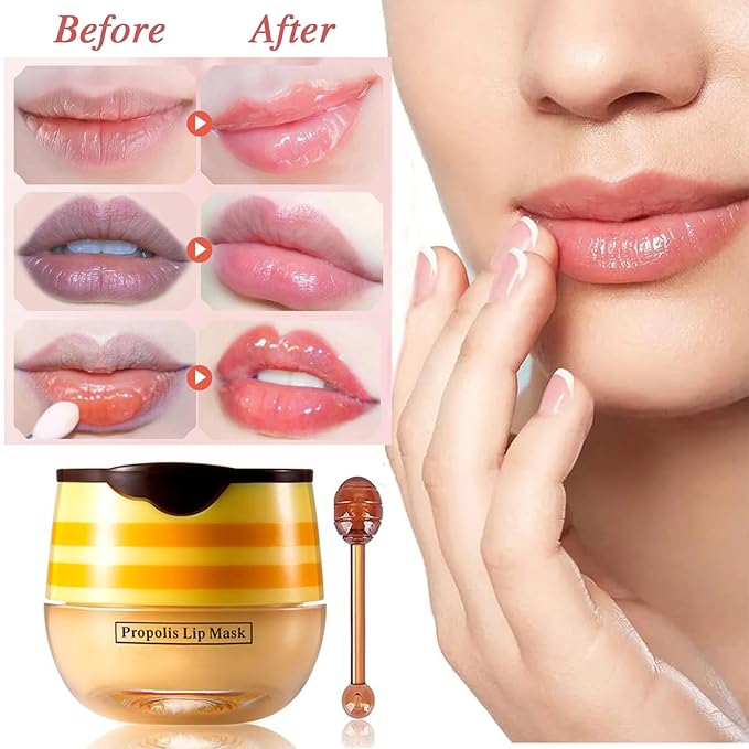 2 PCS Lip Balm Honey Pot, Honey & Strawberry Lip Sleeping Mask Vitamin E & Moisturizing Propolis Lip Balm with Stick, Prevention Dry and Cracked Lip Scrubs Exfoliator Lip Wrinkle-GlimoraGlow