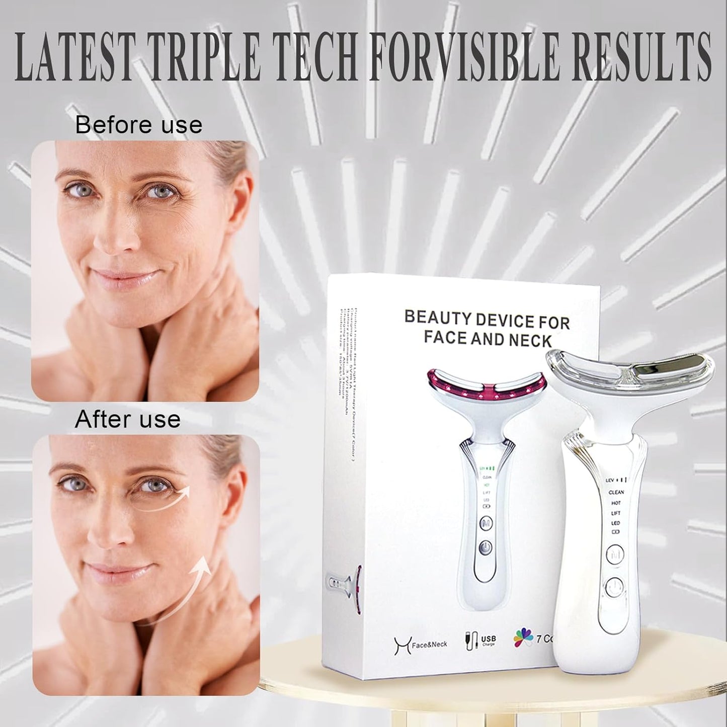 2025 New 7 in 1 Face Massager Tool, Red Light Therapy for Face and Neck, Portable Face Lift Device, Neck Massager for Double Chin Reducer-GlimoraGlow