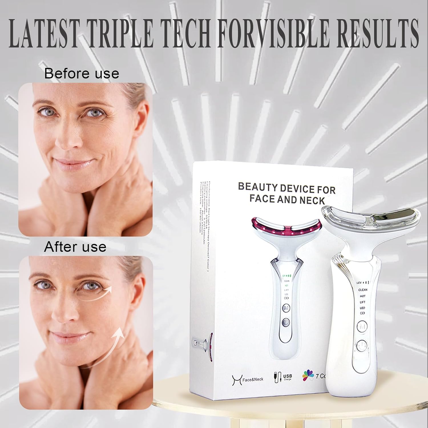 2025 New 7 in 1 Face Massager Tool, Red Light Therapy for Face and Neck, Portable Face Lift Device, Neck Massager for Double Chin Reducer-GlimoraGlow