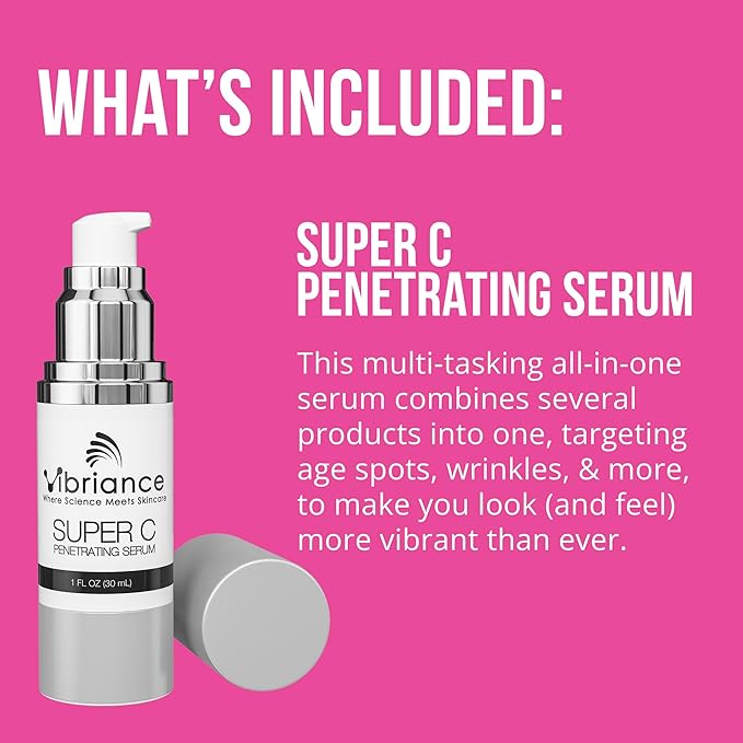 Vibriance Premium Skincare Bundle | Super C All-in-One Serum, Face Cleanser, Moisturizing Cream, Sheer Zinc Sunscreen SPF 50, Age Defying Body Creme - Heal, Hydrate, Protect, Rejuvenate-GlimoraGlow